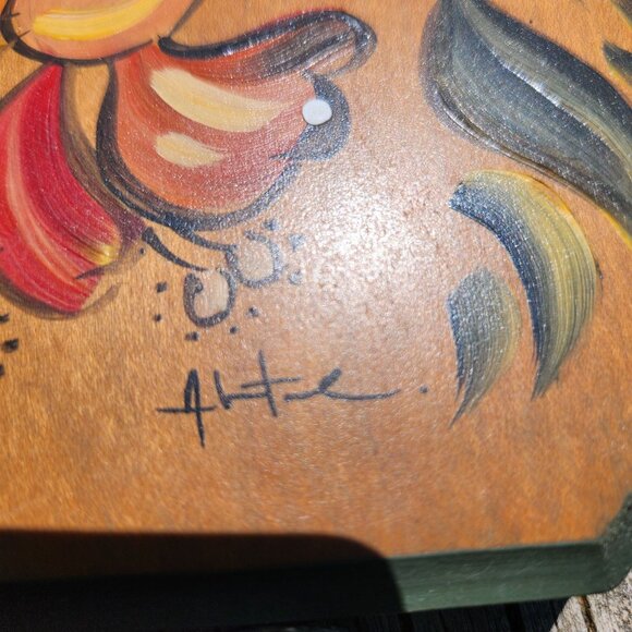 Vintage 3 Hand-Painted Octagonal Wooden Wall Plaques With Floral Designs Signed - Picture 9 of 13